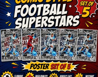 Comic Style Football Superstars Poster Set | 5 Legends Wall Art (Digitaler Download)