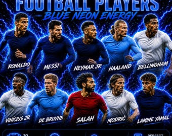 Top 10 Football Player Neon Energie Poster Set | WM 2026 Player (Digitaler Download)