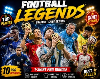 Football Legends Grafik-T-Shirt PNG-Bundle | Top Player Designs (Instant Download)