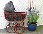Vintage Doll' s Baby Carriage Pram Pushchair Buggy