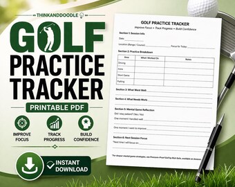 Golf Practice Tracker Printable PDF, Golf Training Log, Practice Planner, Mental Game Worksheet, Golf Improvement Sheet