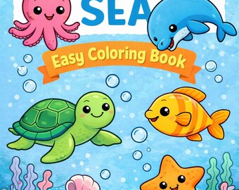 Ocean Animals Easy Coloring Book for Kids, Sea Creatures Activity (Digital Download)