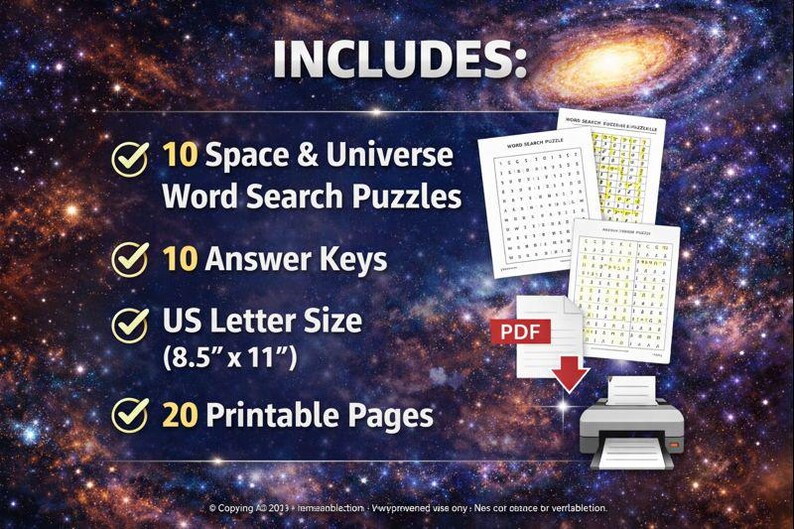 Space Word Search | 10 Universe Puzzles, Kids & Adults (printable PDF ...