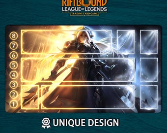 Riftbound-speelmat Leona Edition • Aangepaste bordspelmat met zones • Digitale download of fysiek TCG-blok • LOL MF-fanart 60 x 35