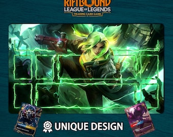Riftbound-speelmat Zeri Edition • Aangepaste bordspelmat met zones • Digitale download of fysiek TCG-blok • League of Legends-fanart 60 x 35