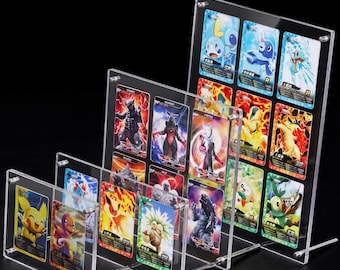 Acrylic Trading Card Display Stand Clear TCG Holder Multi Tier Pokemon or Riftbound, One piece, Baseball, Showcase Modern Shelf, 9 x 6.5 cm