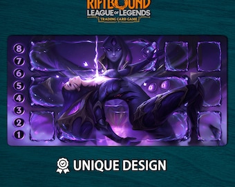 Riftbound-speelmat Kai'sa Bel'Veth • Aangepaste bordspelmat met zones • Digitale download of fysiek TCG-kussentje • League of Legends 60 x 35