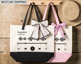 Personalized Music Player Tote, Custom Song Code Gift, Favorite Artist Playlist Tote, Romantic Music Anniversary Gift, Music Lover Tote