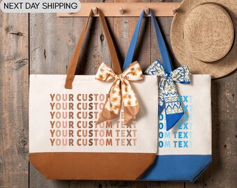 Custom Text  Bag, Beach Tote Bag, Personalized Business Gift, Birthday Name Tote, Graduation Gift, Baby Shower Bag, Bride Bridesmaid Tote