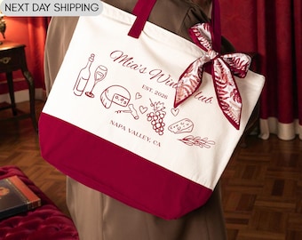 Personalized Wine Club Tote Bag, Vineyard Event Favor, Wine Tasting Party Bag, Girls Trip Weekend Tote, Vineyard Group Party Gift Tote Bag