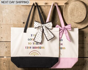 Tiny Human Tamer Tote Bag, Funny Preschool Teacher Canvas Bag, Classroom Humor Gift for Early Childhood Educators