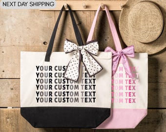 Custom Text or Name Tote Bag, Personalized Message Gift, Bridesmaid Tote, Wedding Party Bag, Weekend Bag, Name Print Bag, Gift For Her