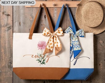 Custom Birth Month Flower Tote Bag, Anniversary Gift Tote, Birthday Flower Tote, Birth Month Gift Bag, Bridesmaid Gift Tote