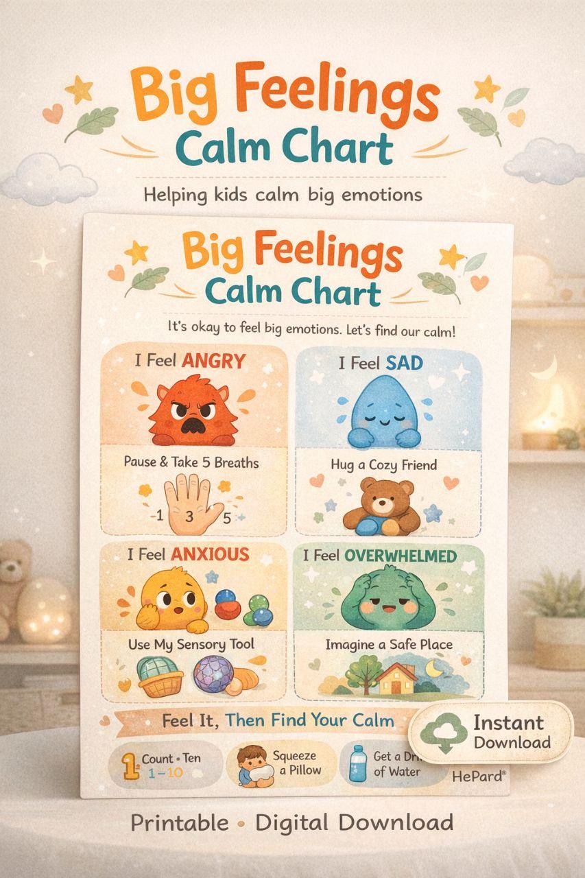 Kids Calm Chart | Emotional Regulation, Big Feelings (digital Download ...