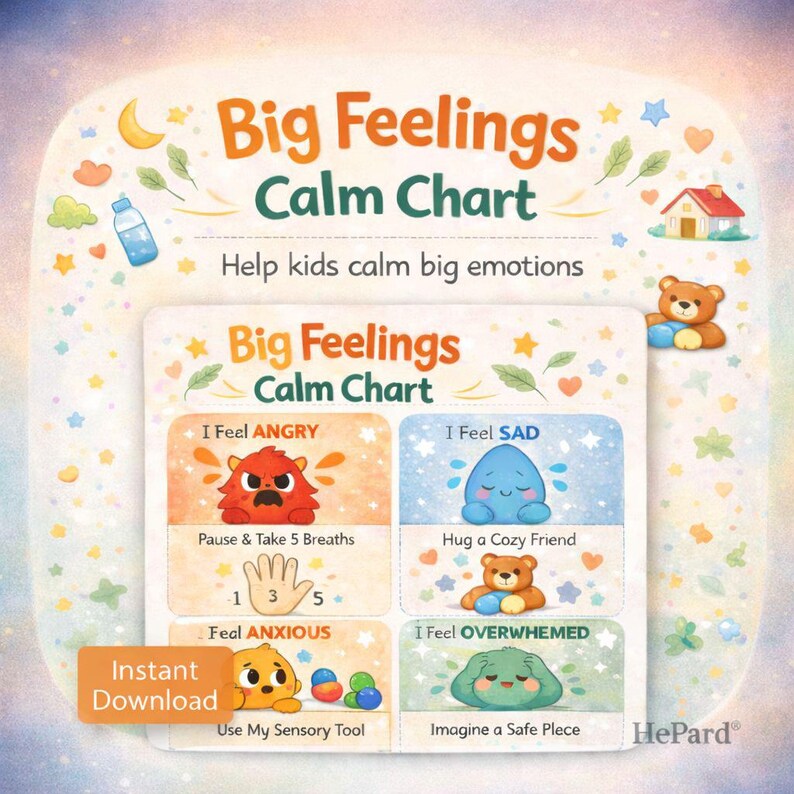 Kids Calm Chart | Emotional Regulation, Big Feelings (digital Download ...
