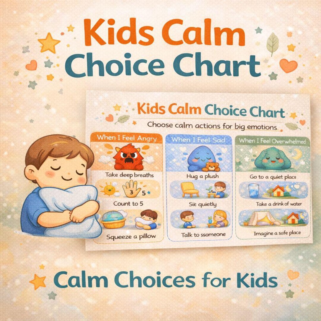 Kids Calm Choice Chart Printable: Emotional Regulation, Calm Corner ...