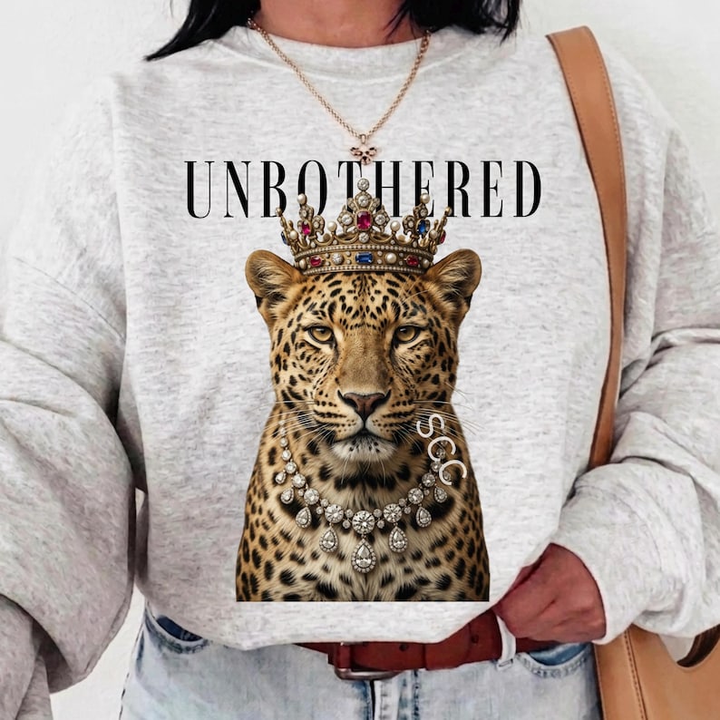 Unbothered Leopard PNG,Boujee Leopard Png ,Jeweled Crown,Glam Leopard Magazine PNG, ,Diamond Necklace Sublimation Design (Digital Download) image 1