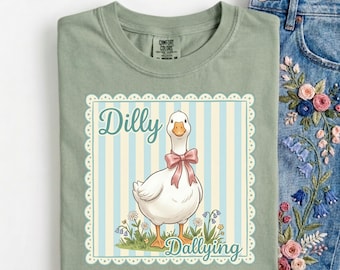 Pastel Dilly Dally Goose PNG,Coquette Goose Bow Design(Digital Download) Cute Preppy Goose Clipart, Sublimation PNG, Vintage Floral Goose