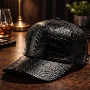 Svart krokodilpräglad läderkeps handgjord lyxig snapback-keps
