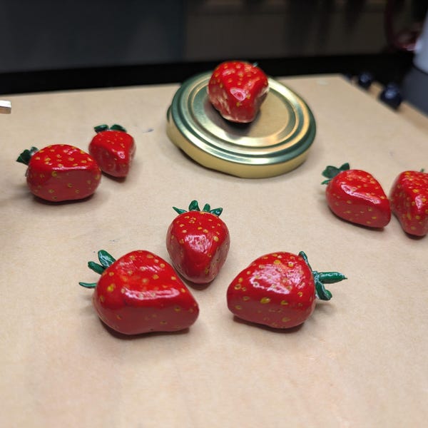 Handmade Strawberry Fridge Magnet, Air Dry Clay Kitchen Decor