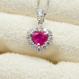 Natural Ruby Heart Diamond Necklace  | Removable Pendant | Mother's Day Gift | Vintage