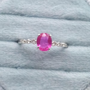 Natural Pink Red Ruby Ring | Platinum | Strong Fluorescence, Diamond Accents, Pinky Ring