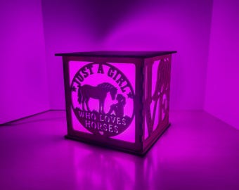 Just a Girl Who Loves Horses Lantern – Handmade Wooden Color Change LED Mood Light – Horse Lover Decor – Equestrian Gift – Horse Night Light