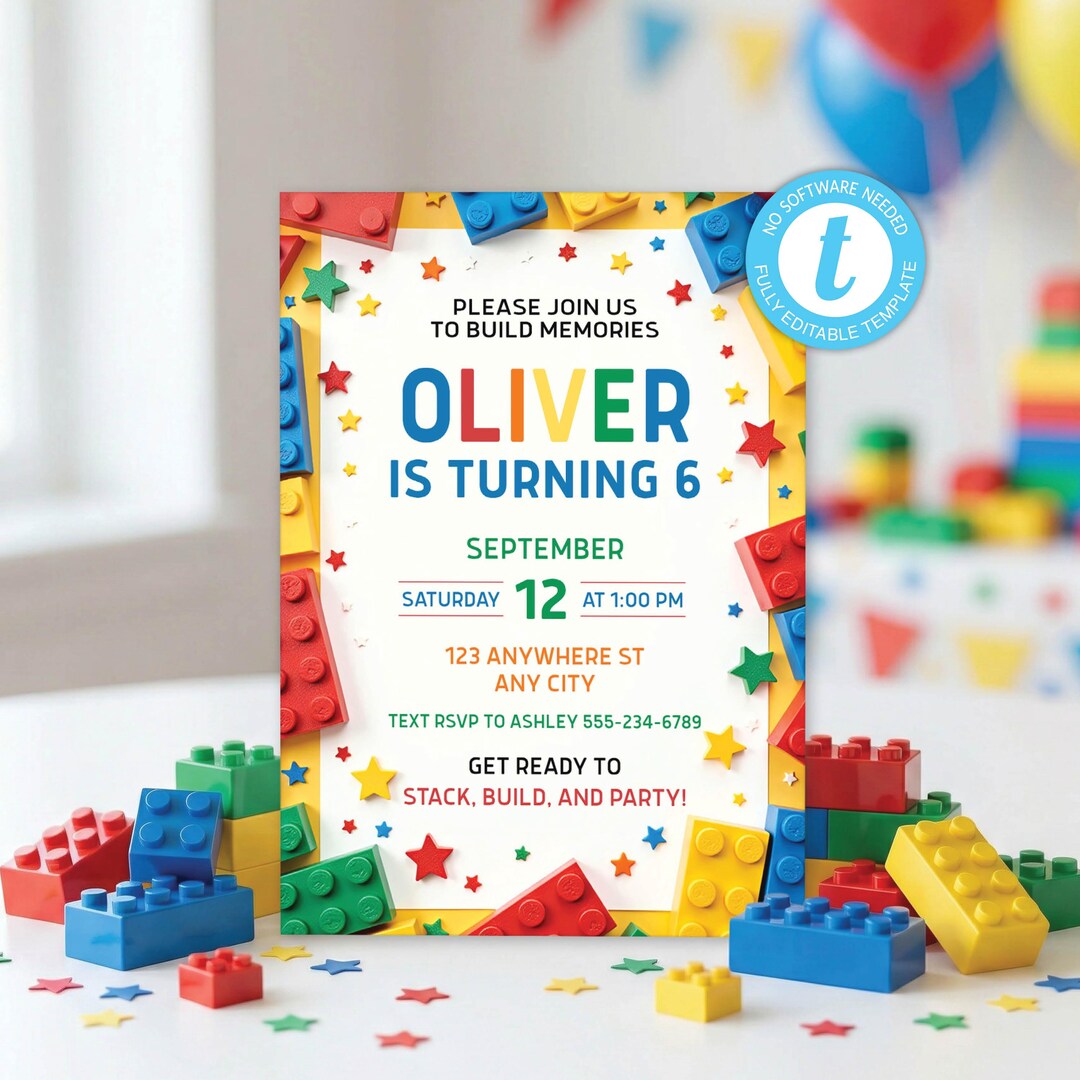 Building Blocks Birthday Invitation, Printable Invite for Kids Party ...