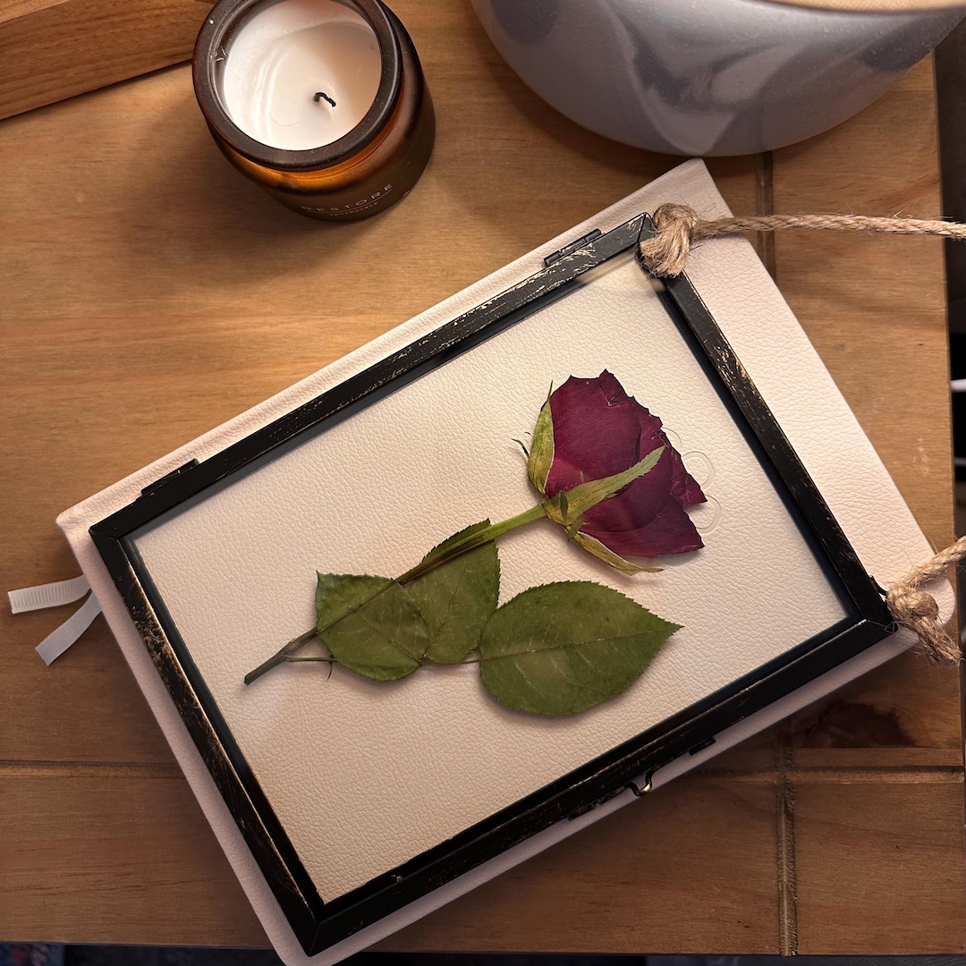 Dried Flowers Pressed Red Rose Frame | Rustic Black, Wall Art - Etsy