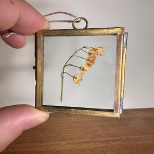 Pressed Lily of the Valley Frame – May Birth Flower, Brass or Silver Keepsake