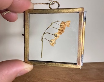 Pressed Lily of the Valley Frame – May Birth Flower, Brass or Silver Keepsake