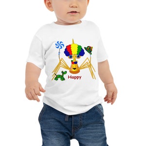 Linda camiseta de payaso, camiseta para bebé, cangrejo de dibujos animados, regalo de ducha, cumpleaños, caprichoso, inspirador, humorístico, personaje de dibujos animados, cómico, circo