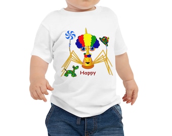 Linda camiseta de payaso, camiseta para bebé, cangrejo de dibujos animados, regalo de ducha, cumpleaños, caprichoso, inspirador, humorístico, personaje de dibujos animados, cómico, circo