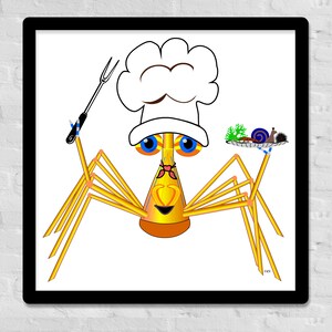Uroczy plakat z kucharzem, krab, krab z kreskówek, sztuka ścienna, dzieci w przedszkolu, maluch, pokój zabaw, kapryśny, humorystyczny, postać z kreskówki, kucharz, piekarz