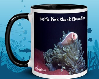 11oz, Pez Payaso Skunk Rosa, Animal submarino, taza de té de café, Foto de vida marina, Fotografía de buceo, Pez anémona, Pez payaso,