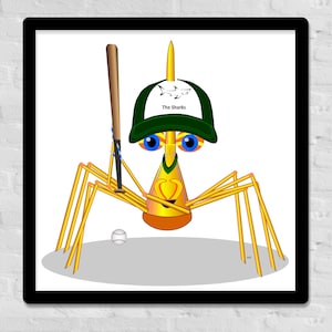 Niedliches Baseball Krabbe Poster, Cartoon Krabbe, Wandkunst, Kindergarten Kinder, Kleinkind, Spielzimmer, wunderliche, humorvolle Figur, die Sport spielt