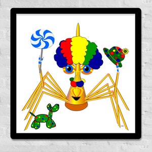 Uroczy plakat klauna, krab, krab z kreskówek, sztuka ścienna, dzieci w przedszkolu, maluch, pokój zabaw, kapryśny, humorystyczny, postać, cyrk, dziecko, dziecko