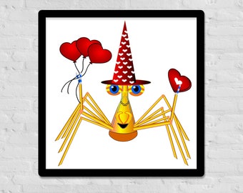 Lindo cartel de San Valentín, cangrejo, cangrejo de dibujos animados, arte de pared, guardería, sala de juegos, caprichoso, mágico, humorístico, personaje, romántico, corazones, l