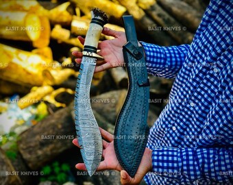 15' Custom Handmade Damascus Kukri| Stag Horn Handle| Gift for him| Gift For Grandpa| Gift For Father| Gift for Husband| Christmas Gift