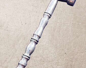 Handmade Damascus Steel Hammer – 10 Inch Full Forged Hammer with Brass Pins, Custom Blacksmith Tool, 3” Head, Damascus Pattern