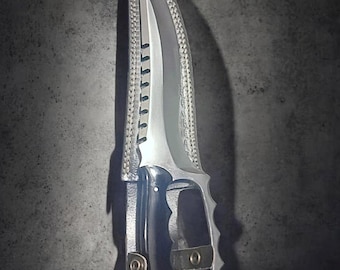 Custom D2 Steel Survival Knife – Bull Horn Handle, Leather Sheath