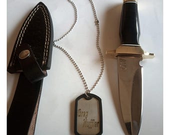 Custom Handmade D2 Steel Knife – 10 Inch Fixed Blade, Bull Horn Handle, Outdoor Camping Knife with Leather Sheath