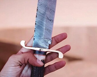 Custom Handmade Damascus Steel Hunting Knife 12" with Stag Horn Handle – Custom Fixed Blade Knife for Camping, Outdoor & Collectors