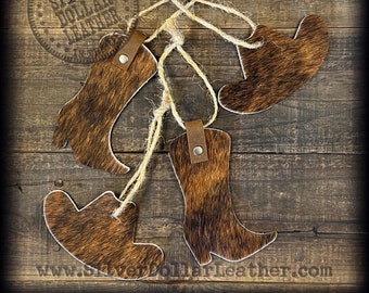 Cowboy Boot and Hat Leather Ornaments – Set of 4 – USA Made