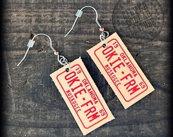 Okie From Muskogee License Plate LEATHER Printed Earrings