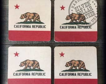 CA Flag Printed Leather Coasters – Set of 4 – USA Made