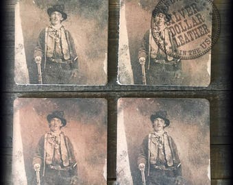 Billy the Kid Printed Leather Coasters – Set of 4 – USA Made