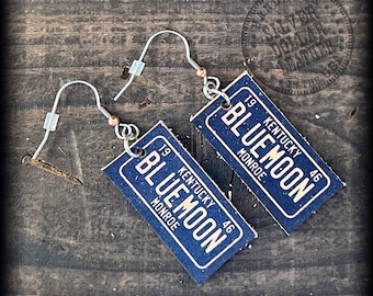 Blue Moon of Kentucky License Plate LEATHER Printed Earrings