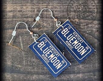 Blue Moon of Kentucky License Plate LEATHER Printed Earrings