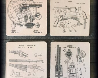 Old West Guns Printed Leather Coasters – Set of 4 – USA Made